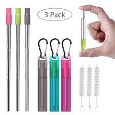 Verdelix reusable collapsible straw portable metal straws with case & brush. Metal Reusable Collapsible Straws With Silicone Tip Telescopic Portable Stainless Steel Reusable Straws With Case Cleaning Brush Keychain Drinking Straw For Travel School Picnic 3 Pack Walmart Com Walmart Com