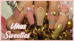 Las mejores ideas de uñas en color rojo. Unas De Acrilico Rosa Y Dorado Tierno Youtube