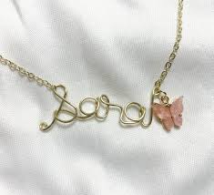 Personalized crayon style picture titanium steel necklace $32usd. Personalized Wire Name Necklace With Butterfly Charm 16k Etsy Etsy Jewelry Name Necklace Personalized Jewelry