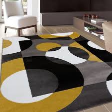 A light grey sofa with a bright yellow chair in the same style. Area Rugs Geometric Grey Yellow Living Room Rugs Large Fireplace Mats Quality Non Shed Rug Home Garden