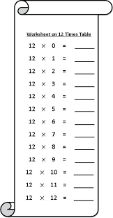 12 x table tables chart blank worksheets for maths grade 2