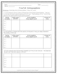 Off of the top of the building? Physics Unit 1 Free Fall Practice Problems Worksheet Tpt