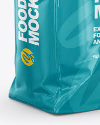 Glossy Food Bag Mockup Half Side View In Bag Sack Mockups On Yellow Images Object Mockups