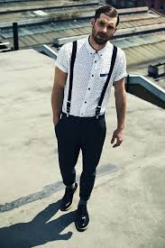 Black And White Polka Dot Short Sleeve Shirt Get This Look For 89 Suspenders Men Fashion Mens Outfits Hipster Fashion