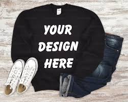 Black Gildan 18000 Mockup Sweatshirt Mock Up Women Mock Up Etsy In 2020 Sweatshirts Great T Shirts Gildan Sweatshirts