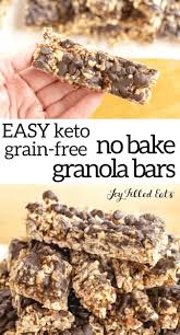 The baked version of granola bars is almost similar to the no bake version, the only difference is baking it. Keto Granola Bars No Bake Grain Free Gluten Free Sugar Free Low Carb Thm S In 2020 Healthy Granola Bars Granola Recipe Bars Homemade Chocolate Chip Granola Bars