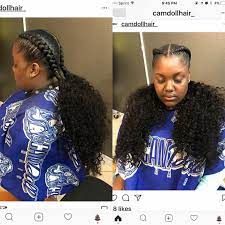 Two Feedins With Curly Ends Weave Braids Hairstyle Curly Feedin Braids For Black Hair Hair Styles Braids With Weave