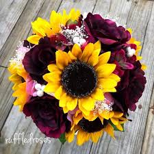 Sunflowers are a bright, cheery bloom that works well with just about any flower. Sunflower Bouquet Rustic Bouquet Wine And Sunflower Bouquet Etsy Sunflower Themed Wedding Sunflower Wedding Bouquet Wedding Flowers