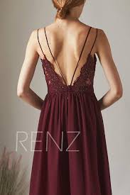 Bridesmaid Dress Burgundy Boho Wedding Dress Backless V Neck Spaghetti Strap Prom Dress Long H549a Moda I Styl