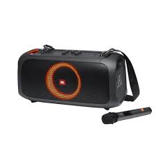 jbl partybox on the go tragbarer party lautsprecher mit integrierten leuchten und kabellosem mikrofon
