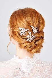 Swept Back Wedding Hairstyles Low Updo On Red Hair With White Accessorises Nicole Drege Via Insta Fancy Hairstyles Summer Wedding Hairstyles Wedding Hairstyles