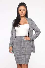 Black And White Plaid Skirt And Jacket Set You Already Know Skirt Set Black White In 2020 Fashion Womens Fashion Blazer Plaid Pencil Skirt