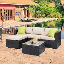 Walsunny Outdoor Furniture Patio Sets Low Back All Weather Small Rattan Sectional Sofa W Wicker Patio Furniture Outdoor Furniture Sets Rattan Outdoor Furniture