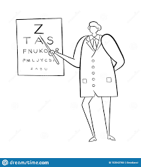Ophthalmologist Showing Letters On Eye Chart Hand Drawn