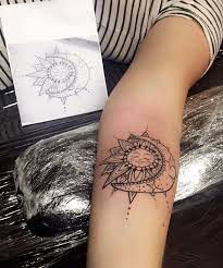 The rays may vary in size and color and may be either straight or wavy. Sun And Moon Mandala Tattoo Sun Tattoos Tattoos Mandala Tattoo
