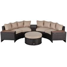 Nourison aloha multicolor 8 ft. Outsunny 8 Pieces Outdoor Pe Rattan Patio Sofa Set Half Round Conversation Furniture Set W One Umbrella And Two Stroage Functional Side Table Cushioned Beige Pcs Aosom