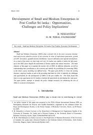 Pdf Development Of Small And Medium Enterprises In Post Conflict Sri Lanka Opportunities Challenges And Policy Implications