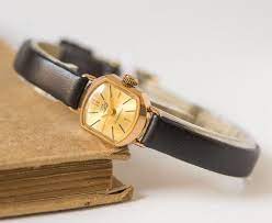 Tiny Gold Plated Womens Watch Lady Watch Very Small - Gold Black Lady Watch Shockproof Watch Unique Women Watch - New Leather Strap Watches Women Leather Vintage Watches Women Womens Watches
