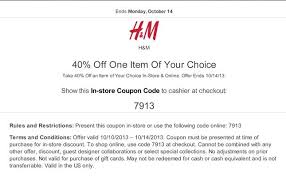 H M 40 Off Item Printable Coupon Printable Coupons Coupons Store Coupons