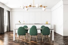 What furniture goes with dark wood floors. White Dining Room And Kitchen Interior With A Dark Wooden Floor Stock Photo Picture And Royalty Free Image Image 100556338