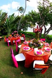 Colorful Party Tables In Hot Tropical Colors Moroccan Decor Moroccan Garden Moroccan Theme