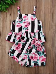 Girls Striped Floral Crop Top Shorts Set Mia Belle Girls