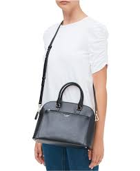 Kate spade ny large dome leather satchel in mixed material blazer blue. Kate Spade Leather Louise Medium Dome Satchel In Black Gold Black Save 44 Lyst