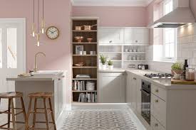 Bright Modern Kitchen With A Light Pink Wall Grey Kitchen Designs Wren Kitchen Kitchen Trends