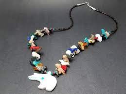 Amazon Com Hand Carved White Fossil Stone Zuni Bear With Mixed Animals Multicolored Fetish Necklace Handmade Products