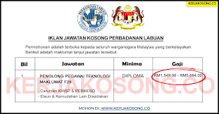 Sebarang pertanyaan boleh dikemukakan ke jabatan pengurusan sumber manusia, perbadanan labuan dengan menghubungi talian. Jawatan Kosong Perbadanan Labuan Penolong Pegawai Teknologi Maklumat