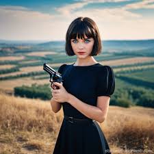 Anna Karina-esque Woman in Black Dress, Holding Gun | Stable Diffusion  Online