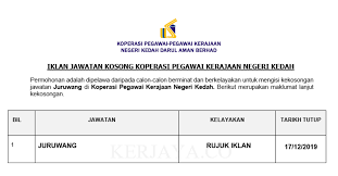 Jawatan Kosong Terkini Koperasi Pegawai Kerajaan Negeri Kedah Kerja Kosong Kerajaan Swasta