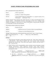 1 permohonan untuk pengembalian barang/dana. Surat Pernyataan An Dana
