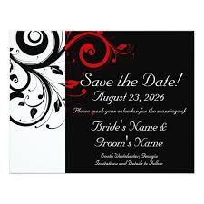 Black And White Invitation Card Black White Red Swirl Wedding Save The Date Card Black Wedding Invitations Wedding Saving Black And White Wedding Invitations