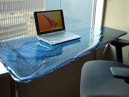 Get set for glass table at argos. Blue Layered Fused Glass Desk Top What A Lovely Desk To Work At Pick Your Color S Have One Custom Made Modern Glass Desk Small Glass Desk Glass Desk
