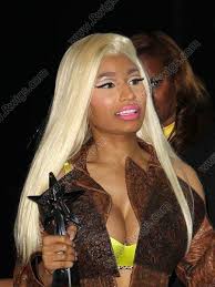 Nicki minaj is showing off her long blonde hair on red carpet of music award. Custom Nicki Minaj Hairstyle Golden Blonde Straight Lace Wigs