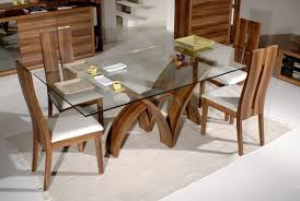 Glass Top Dining Tables With Wood Base Modern 5 Piece Rectangular Glass Top Dining Tabl Glass Dining Room Table Glass Top Dining Table Wooden Dining Room Table