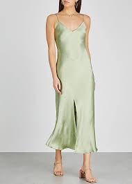 Bec Bridge Crest Light Green Satin Midi Dress Harvey Nichols Green Satin Dress Light Green Dress Midi Dress