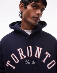 TOPMAN Oversized Fit Hoodie With Toronto Applique Embroidery in Blue for  Men