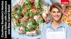 Meanwhile, place the couscous in a large heatproof bowl. Courtney Roulston S Harissa Lamb Koftas With Couscous Raw Carrot Salad Youtube