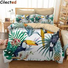 Ensemble De Housse De Couette Toucan Et Ananas 3 Pieces Avec Taie D Oreiller Ensemble De Literie Plante Trop Parure De Lit Ensembles De Literie Couettes De Lit