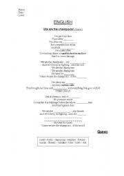 Check spelling or type a new query. We Are The Champions Queen Gap Filling Esl Worksheet By Etimax