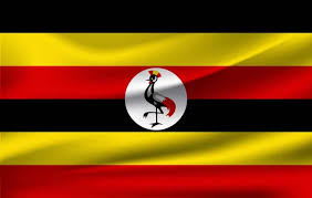 Realistic waving flag of Republic of Uganda. Fabric textured flowing flag  of Uganda. - Stock Image - Everypixel