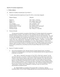 Board of Trustees Supplement I. Polity matters A. Board of Trustees  membership (Committee 1) 1. Trustees whose terms expire as