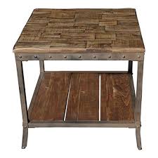 This industrial coffee table features a bamboo wood top and shelf with a walnut finish. Rustic Vintage Wooden Metal Side End Sofa Table Country Industrial Antique Distressed Reclaimed Wood Look Sofa Couch Coffee Tables Living Room Dining Furniture Bedroom Nightstands Night Stands Snack Book Storage Shelf Shelves