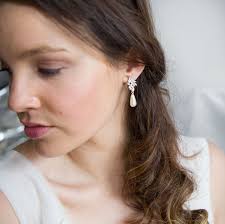 Pearl Wedding Earrings, Bridal Crystal Pearl Earrings, CZ Wedding Earrings,  Crystal Bridal Earrings, CZ Teardrop Pearl Earrings, ARIEL