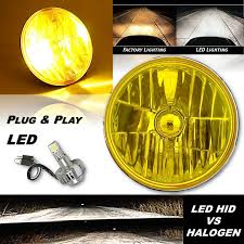 7 Motorcycle Yellow Amber Glass Headlight W 6000k Led Fog Light Bulb Harley