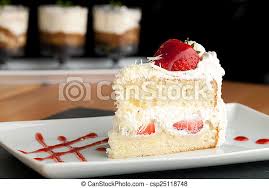 Line a 20cm cake tin or dish (either a square or rectangle works well) with cling film, leaving an overhang. Strawberry Shortcake Slice Slice Of Strawberry Shortcake With White Chocolate Shavings Canstock