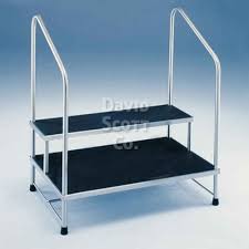 Understand that we make these in our welding department so we can adjust this to fit your situation. Two Tier Foot Stool With Hand Rail