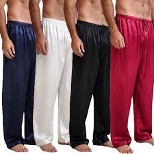 Details About Men Satin Silk Pajamas Nightwear Long Pants Lounge Pant Summer Sleepwear Pyjamas
